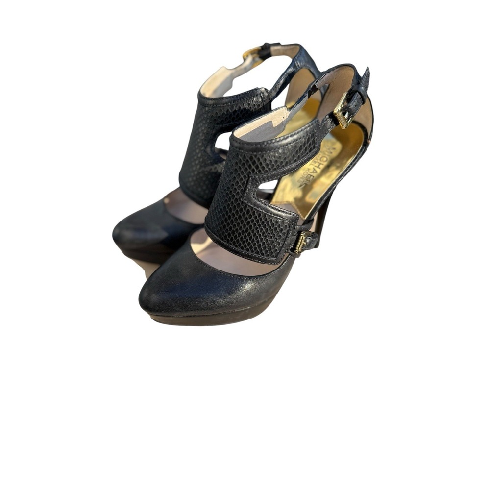 Michael‎ Kors Platform Pumps Women 8.5 Black Excellent Snake Embossed Stiletto